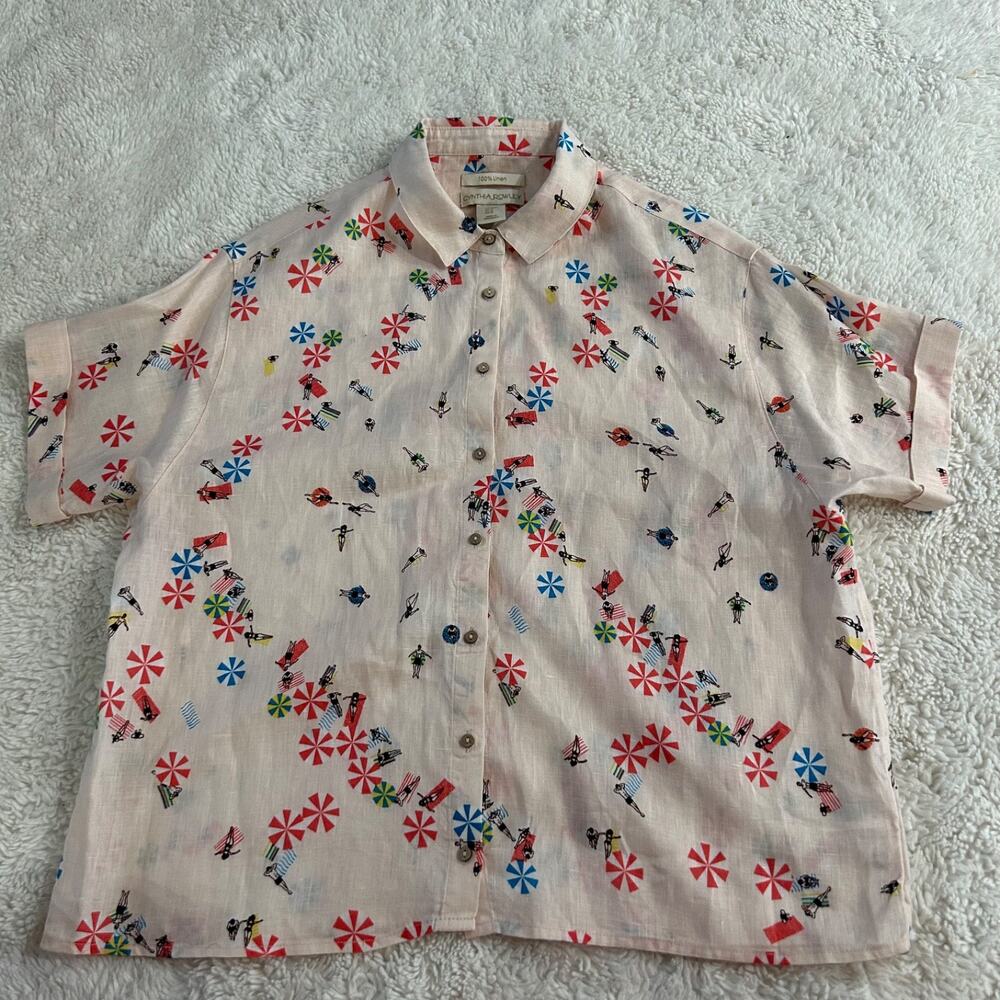 Cynthia Rowley Light Pink Beach Print Button-Up Blouse - Picture 2 of 6